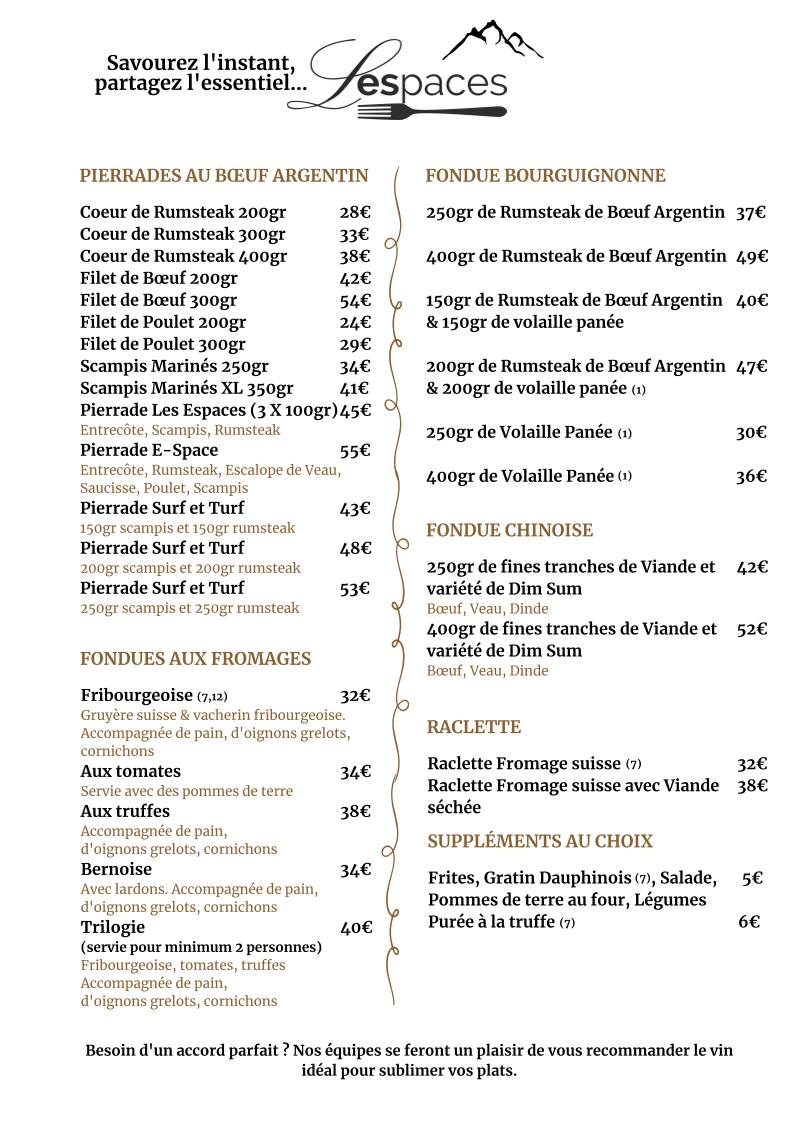 Menu de Restaurant Les Espaces