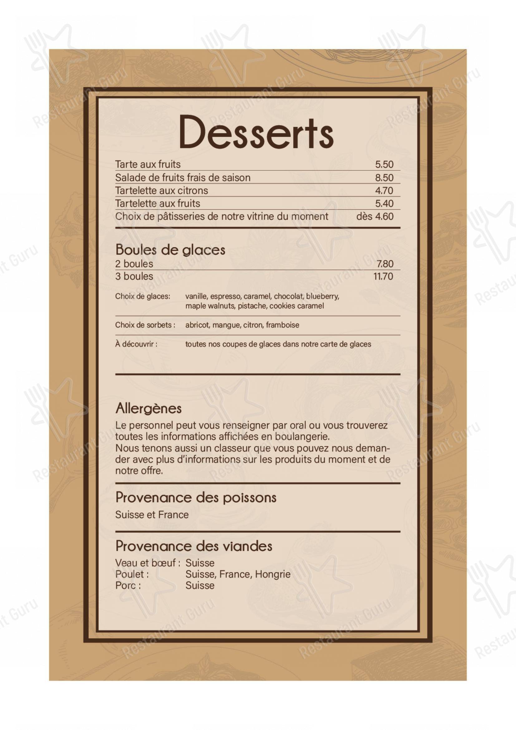 Les Tilleuls in Pully - Menu