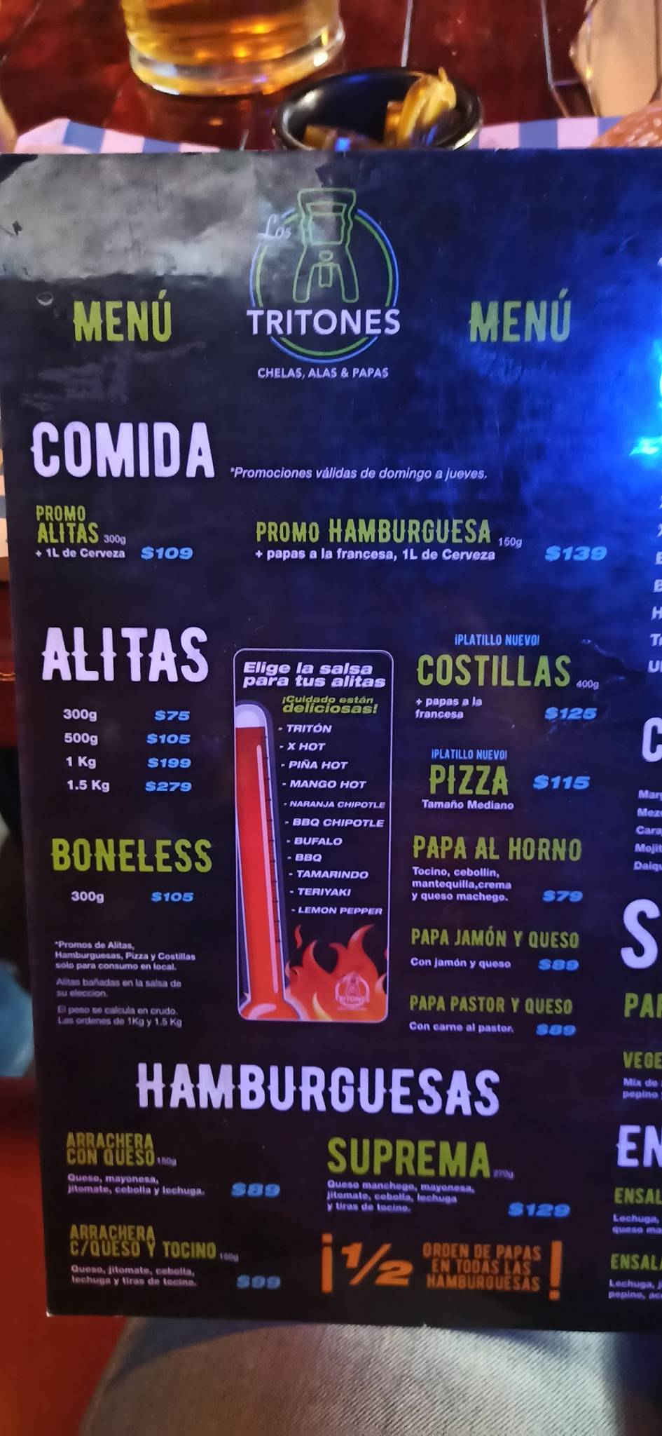 Carta del restaurante Los Tritones Insurgentes, Ciudad del México