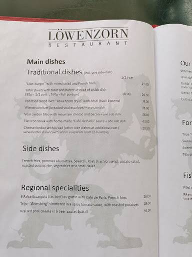 Menu di Restaurant Löwenzorn 