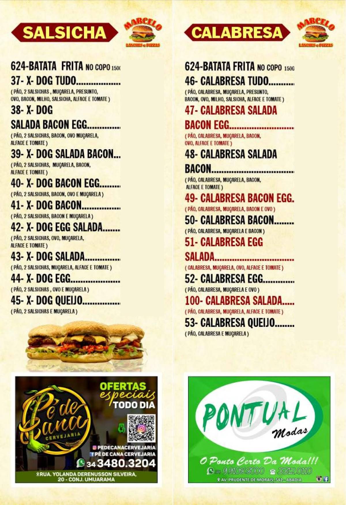 Marcelo Lanches Hamburgueria e Pizzaria cardápio