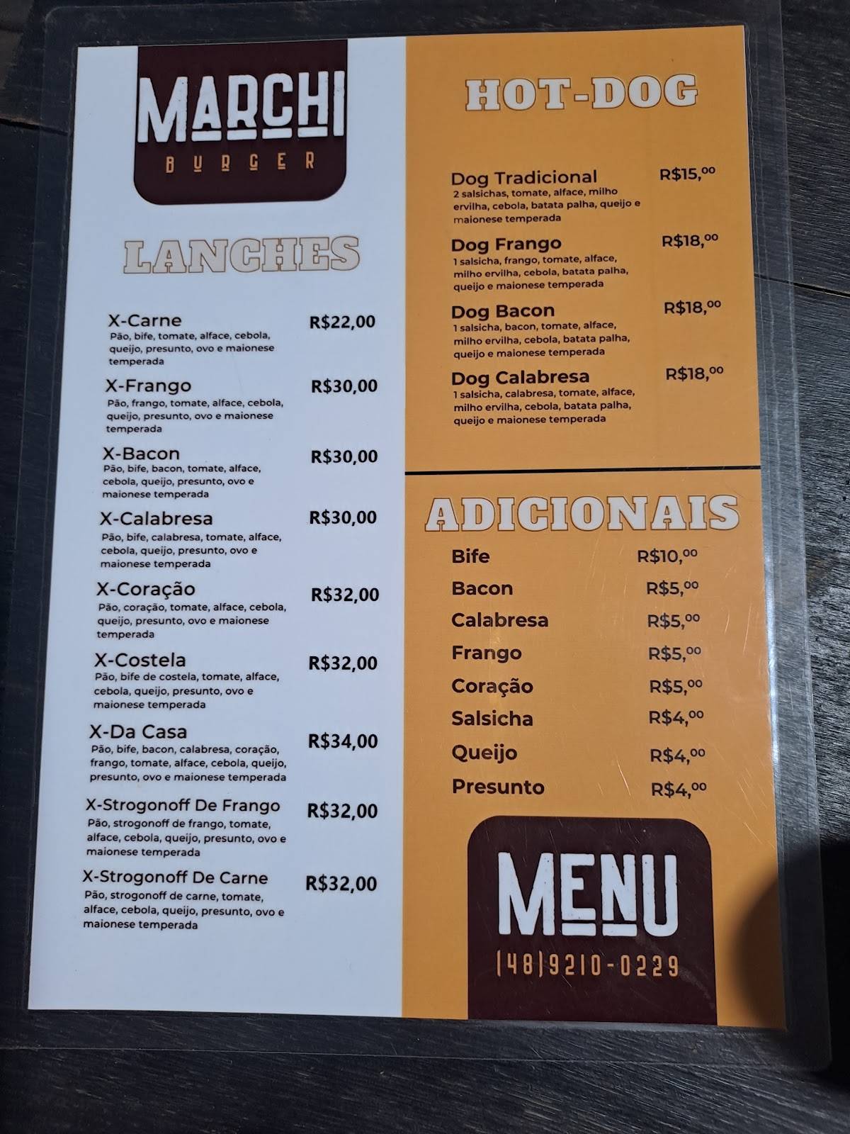 Marchi Burger cardápio