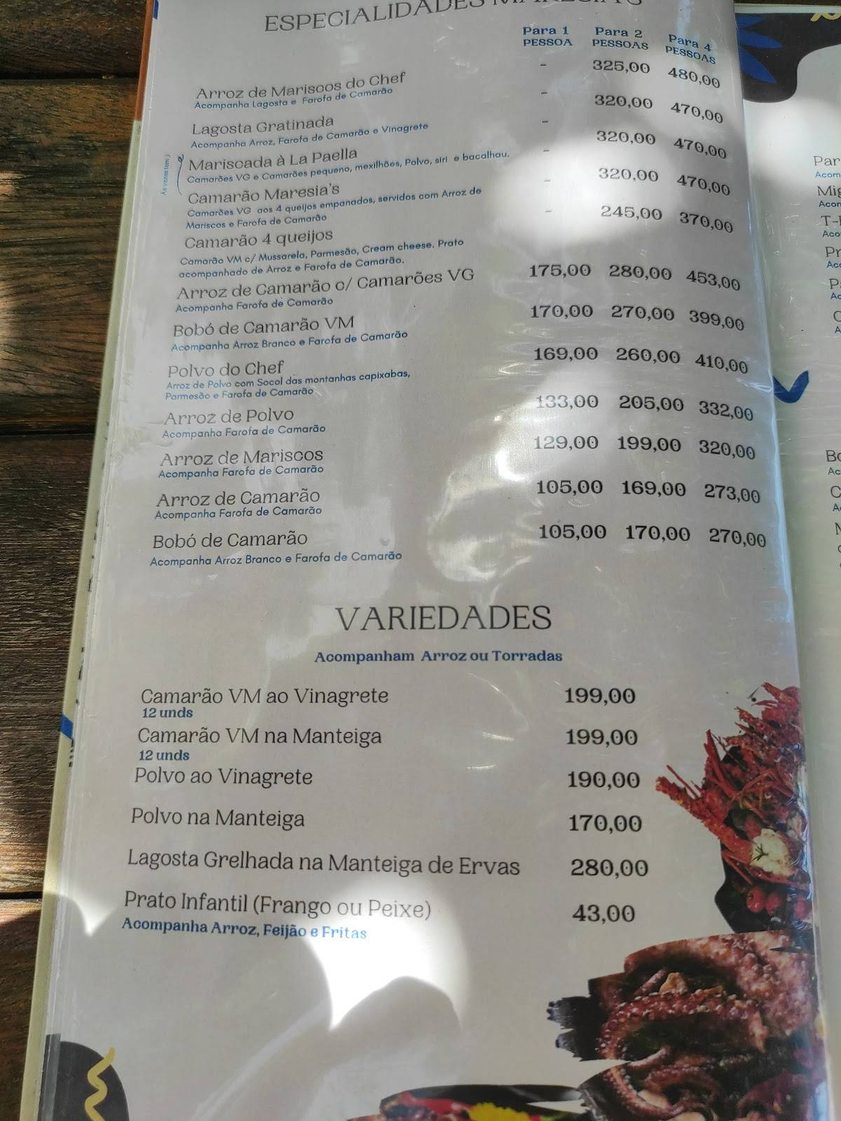 Maresias cardápio