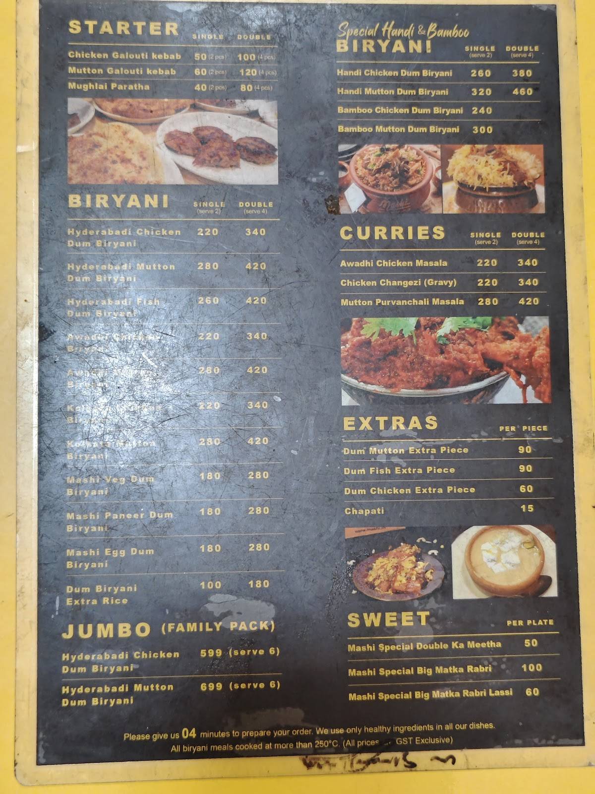 Mashi Biryani World menu