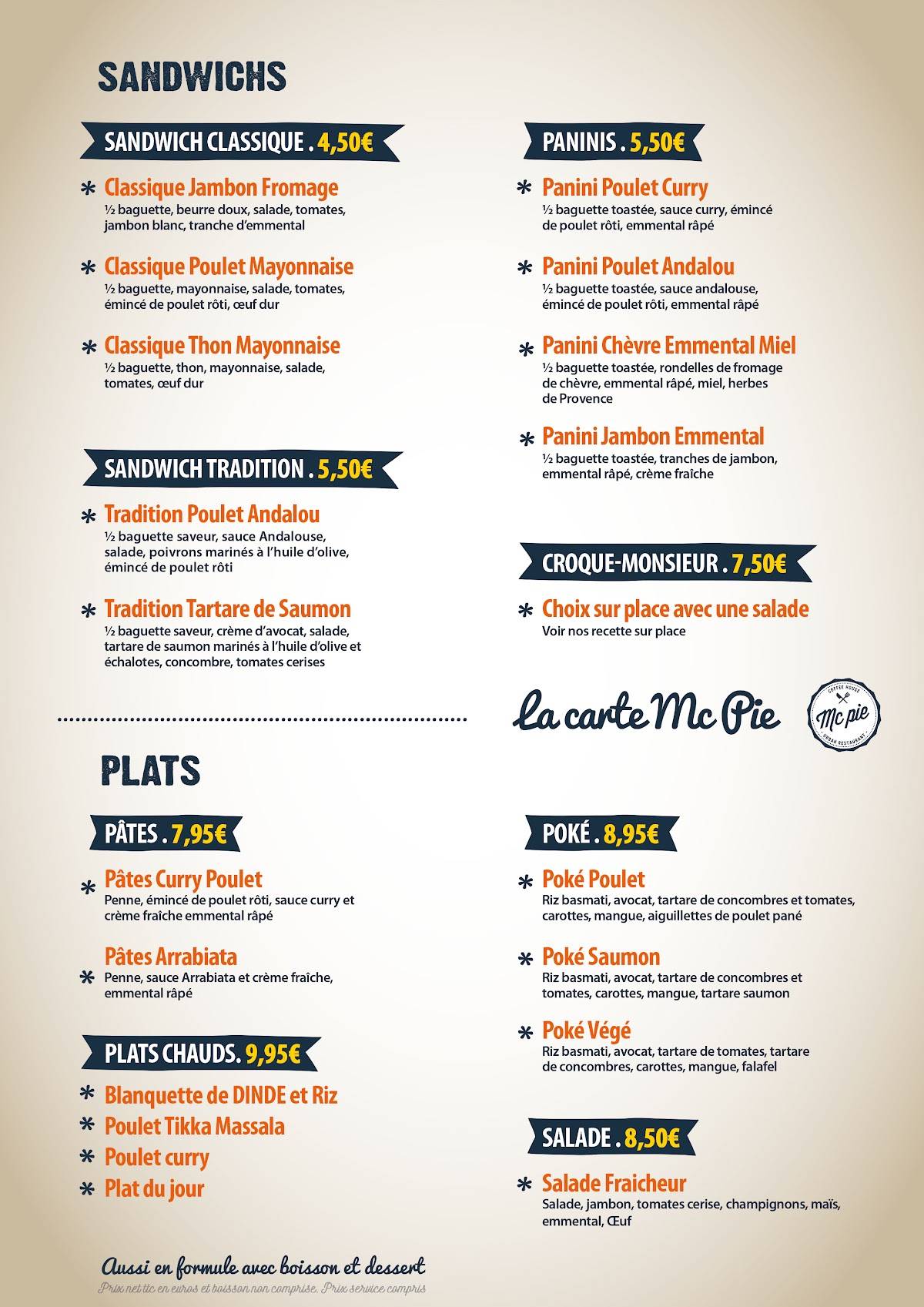 Menu de Mc PIE - Cafés Pâtisseries & Plats Salés à Roubaix