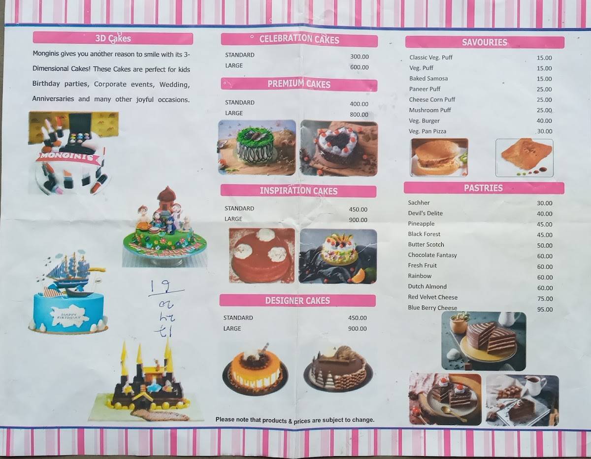 Monginis Cake Shop menu