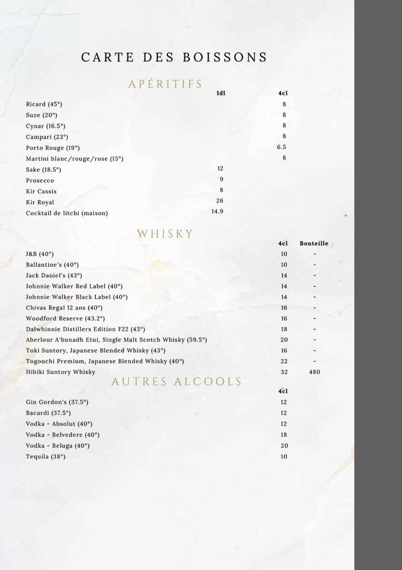 Menu di Mont Blanc 7 - Restaurant Chinois 