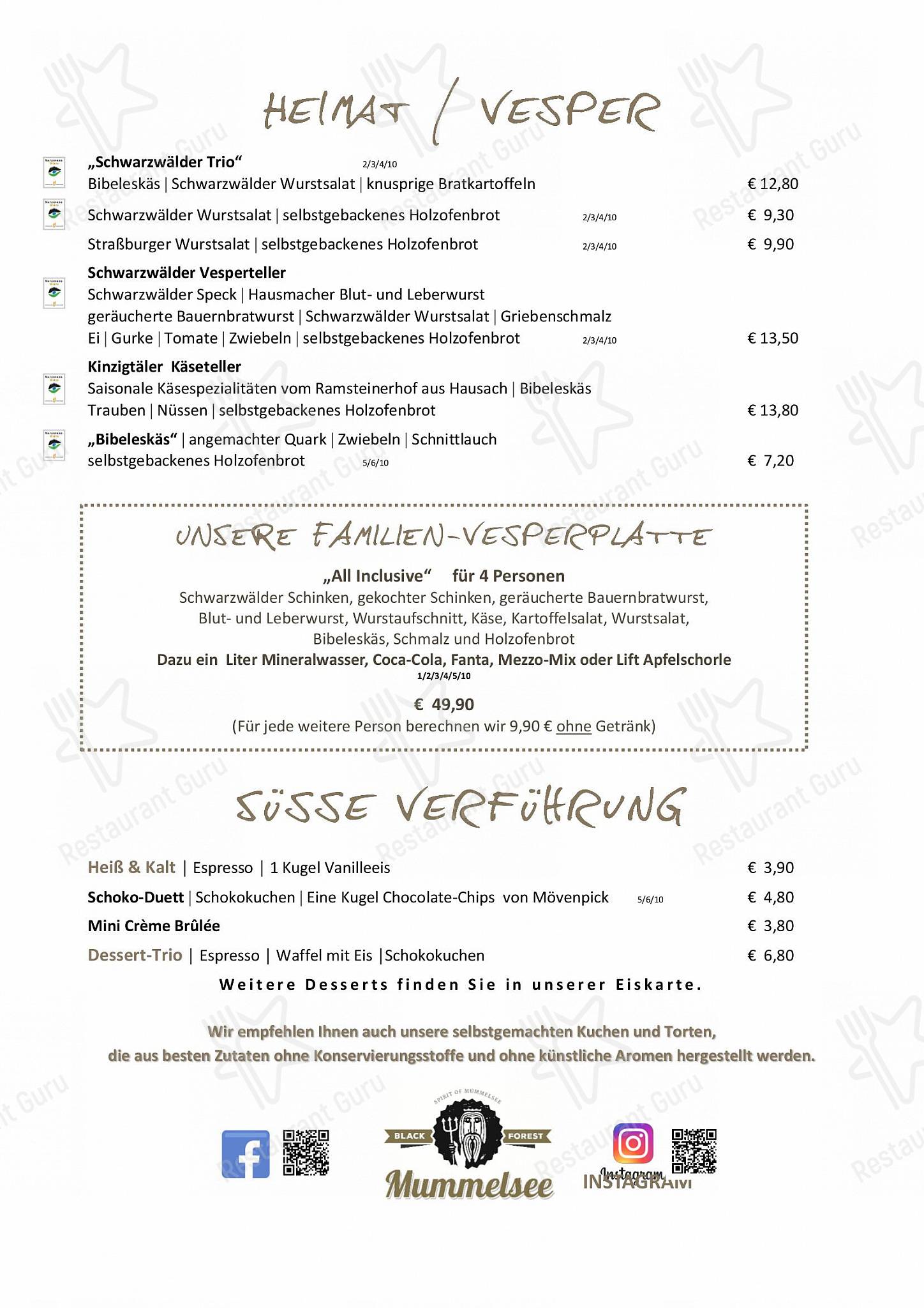 Menu pour Berghotel Mummelsee - Menu bar