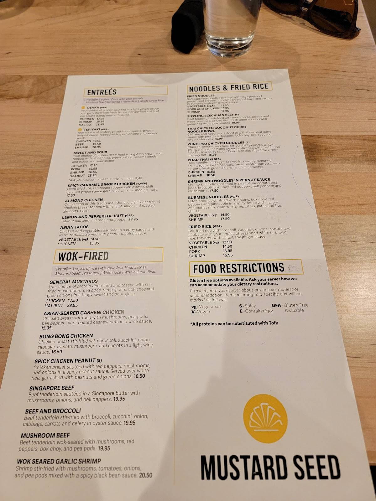 Menu at Mustard Seed restaurant, Missoula