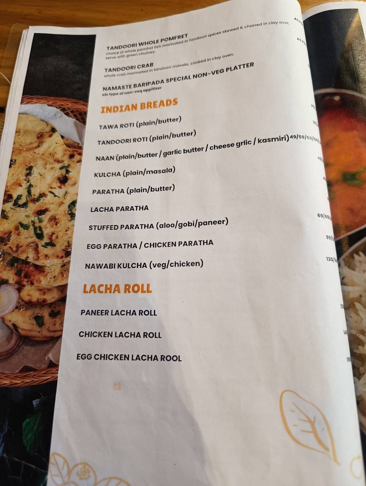 NAMASTE BARIPADA menu