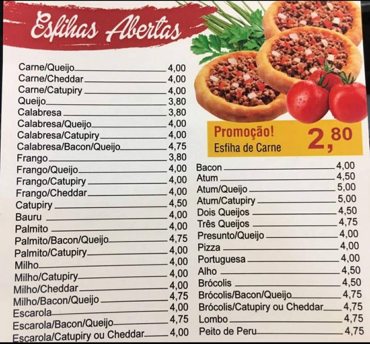 NOVO PONTO DA ESFIHA TIETÊ cardápio