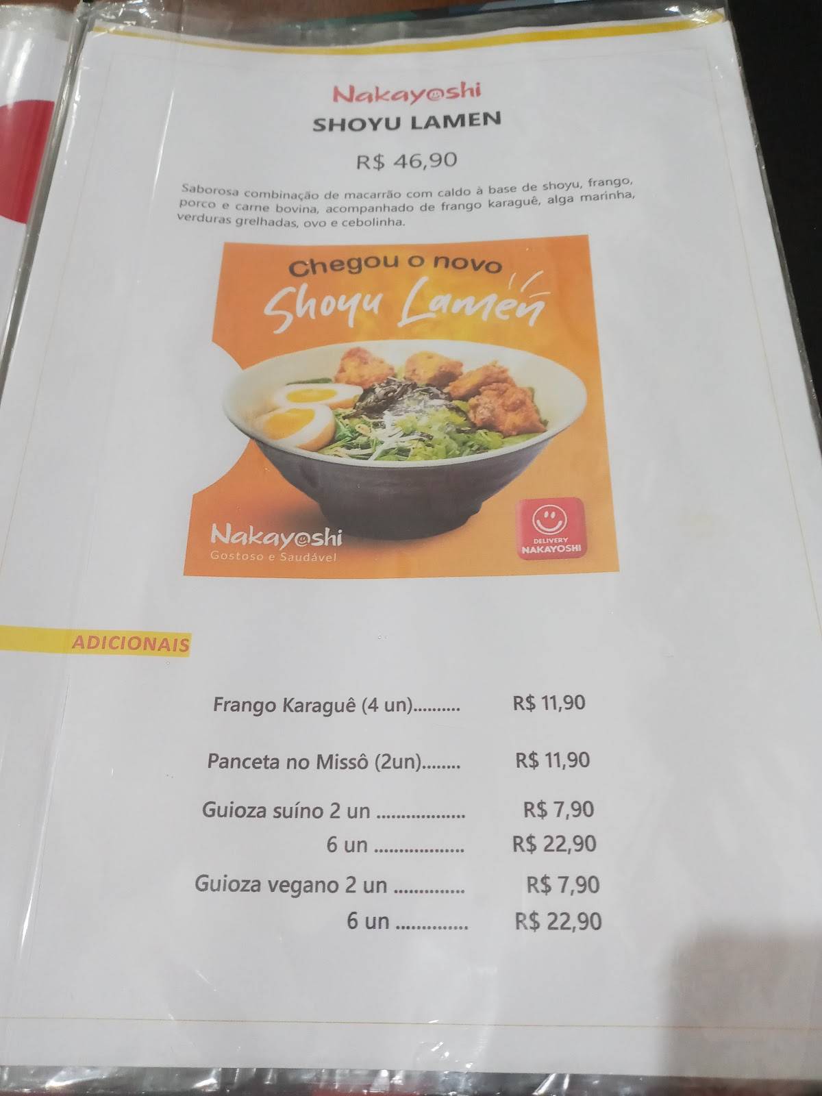 Nakayoshi Restaurante Japonês e Mercado Oriental cardápio