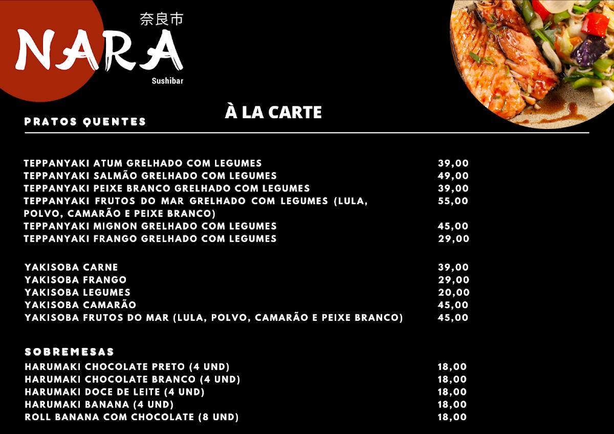 Nara Sushibar Restaurante Japonês Barra da Tijuca Downtown cardápio