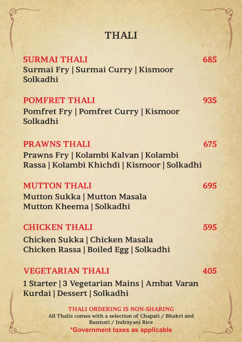 Nav Kayastha Pangat CKP Seafood Restaurant menu