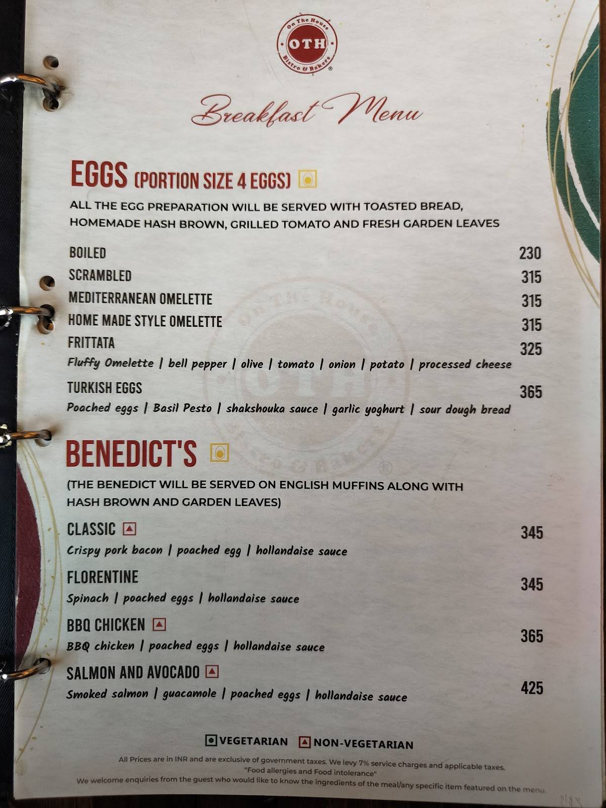 OTH Bistro & Bakers menu