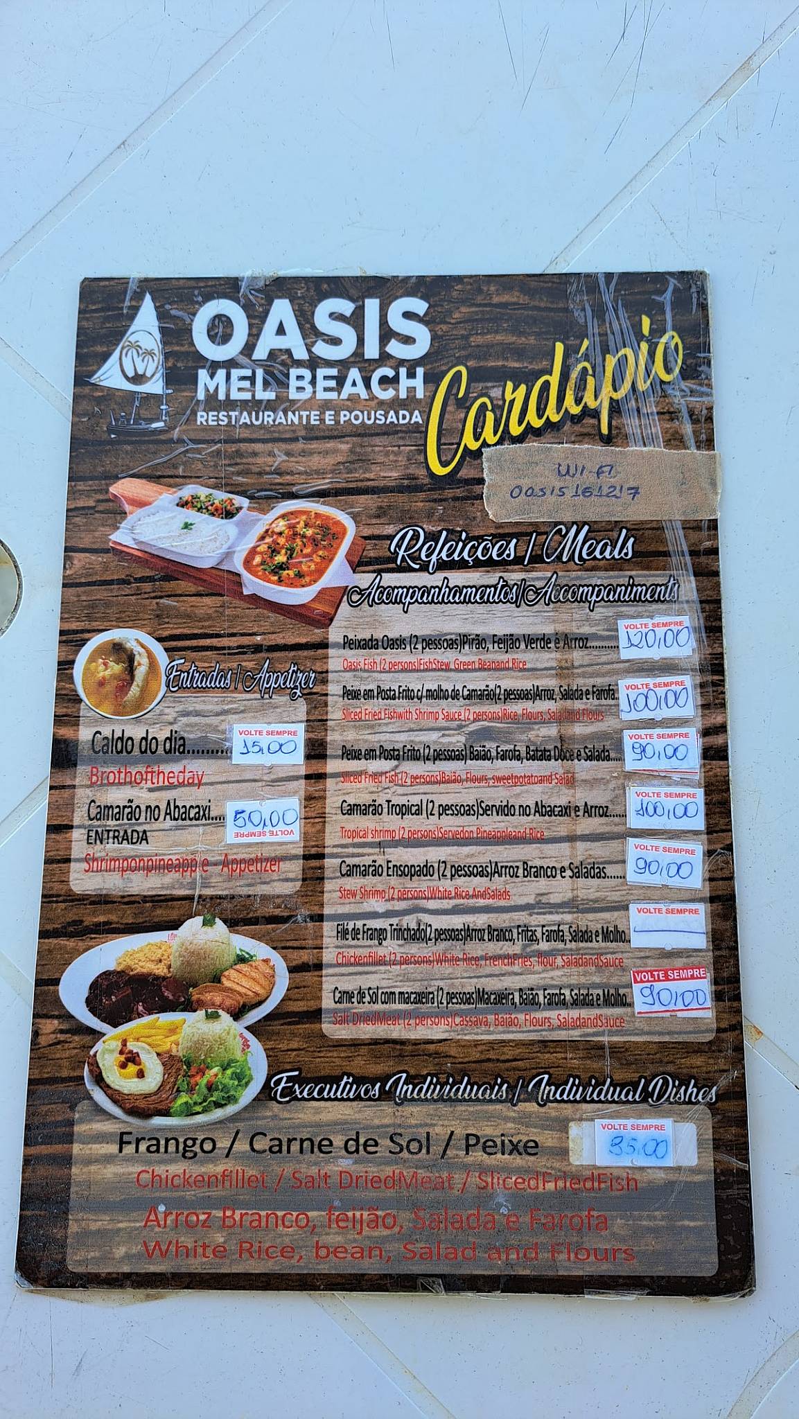 Oasis Mel Beach cardápio