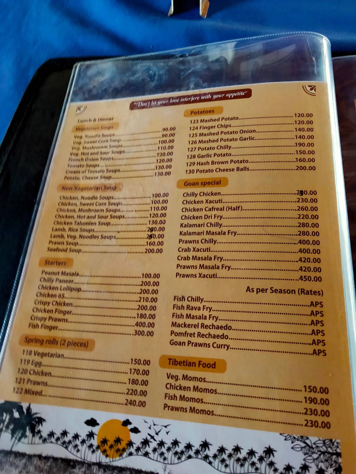 Oasis cafe Anjuna menu