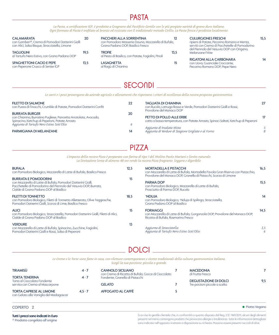 Menu di Obicà Mozzarella Bar