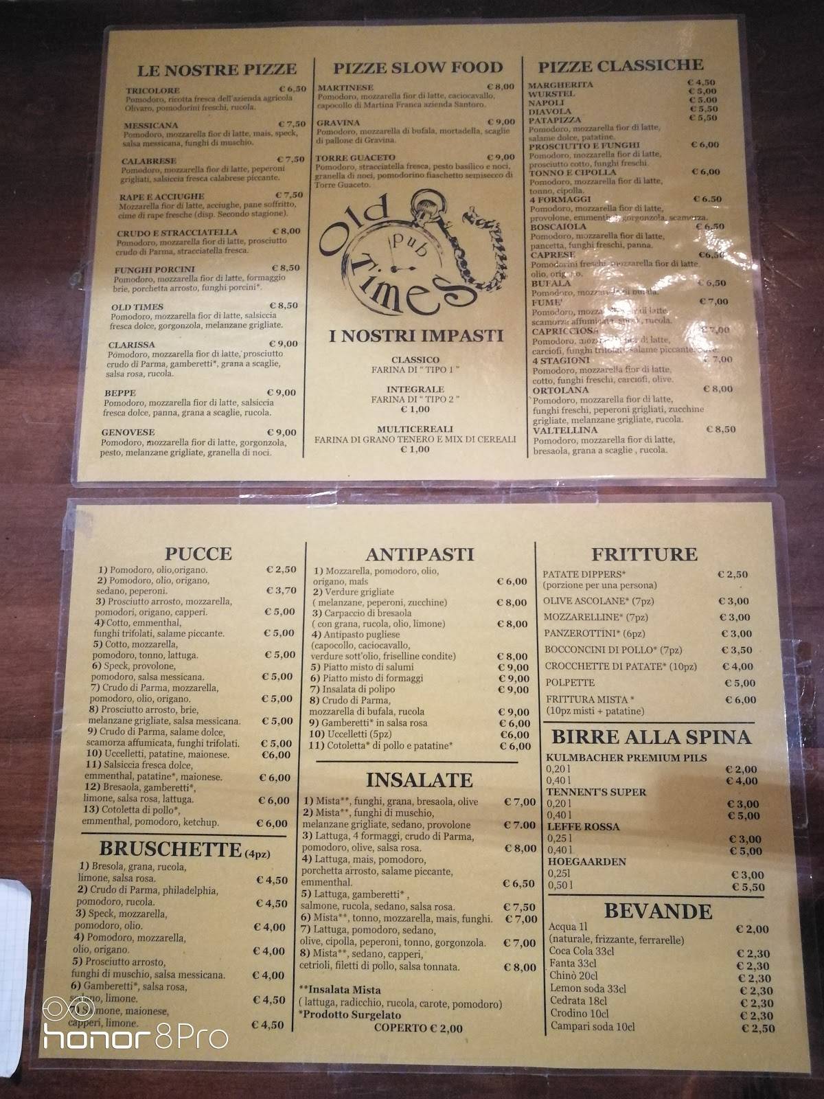 Menu di Old Times Pub Pizzeria - Sava 