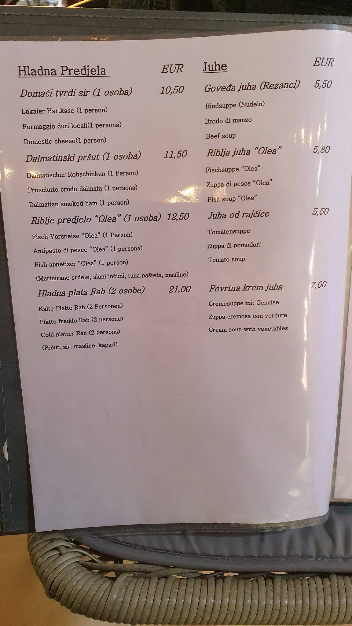 Menu di Restaurant Olea 