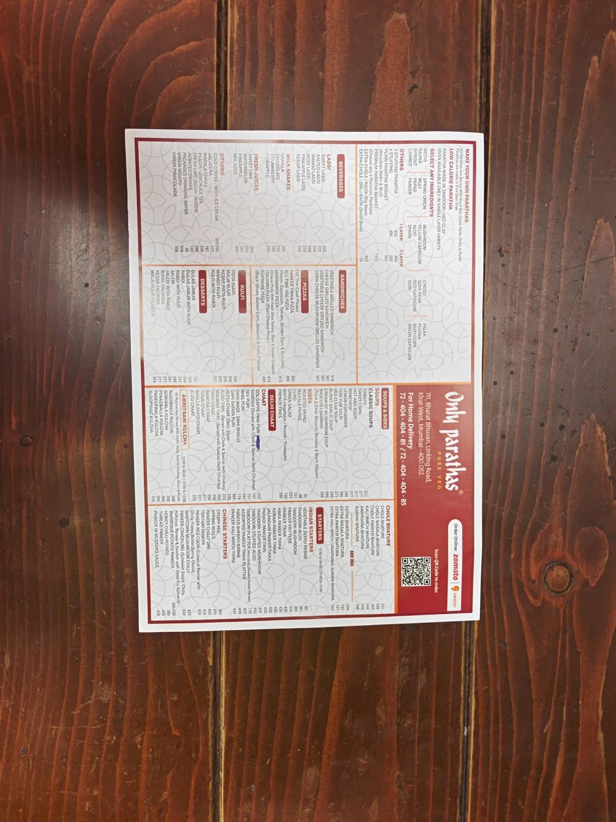 Only Parathas menu