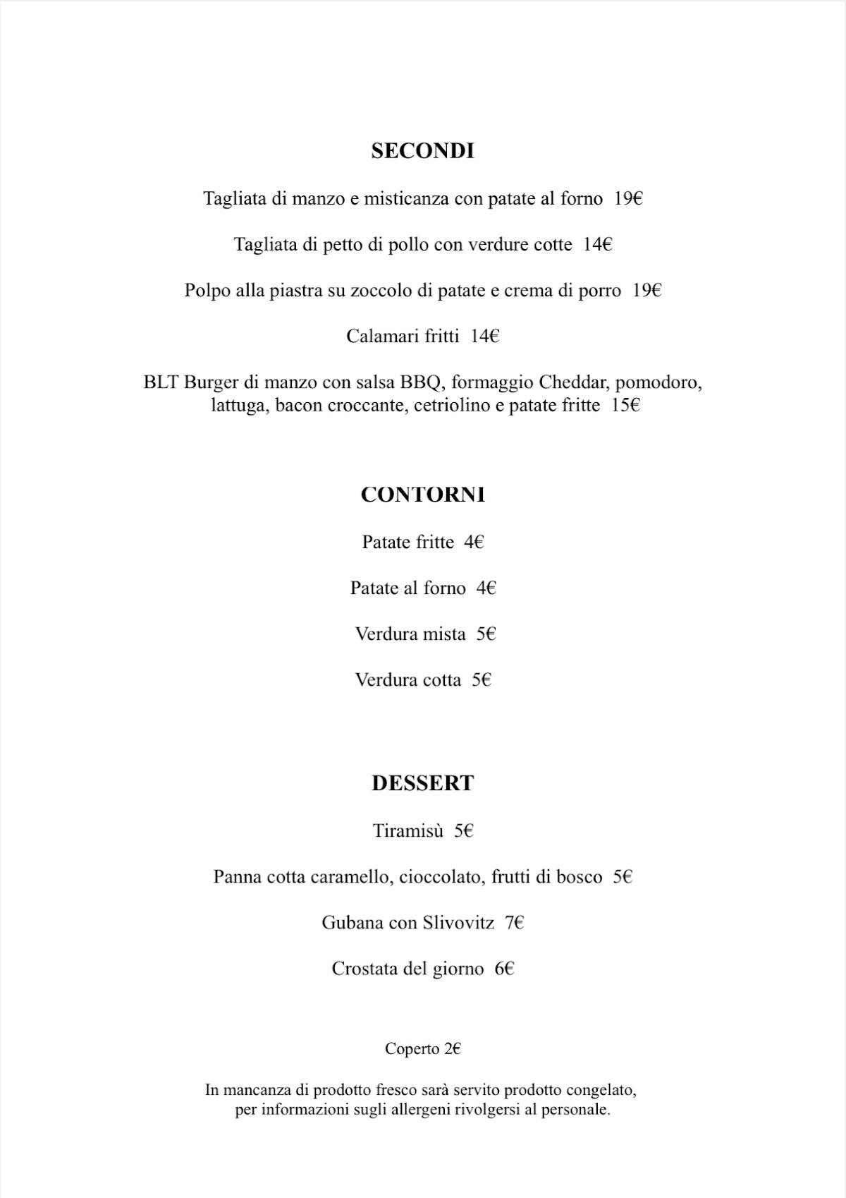 Menu di Open Air Ristorante 