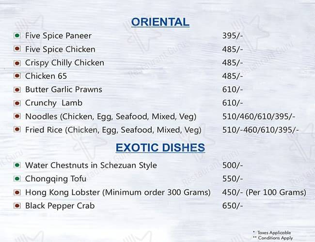Oriental Pavilion menu