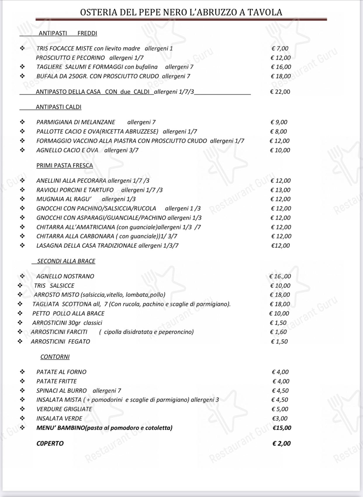 Menu di Osteria Del Pepe Nero