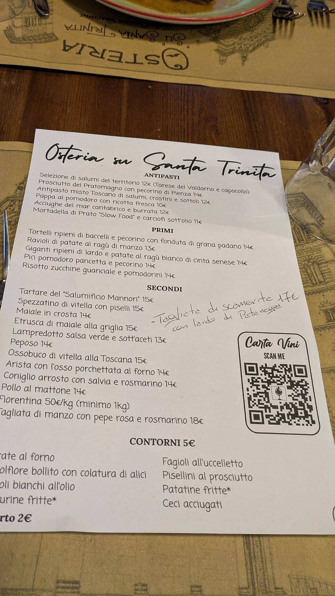 Menu di Osteria Su Santa Trinita 