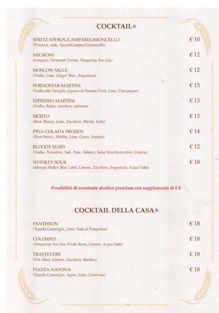 Menu di Osteria da Fortunata - Pellegrino 