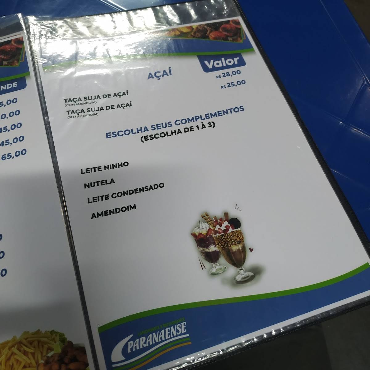 PARANAENSE RESTAURANTE E EVENTOS LTDA cardápio