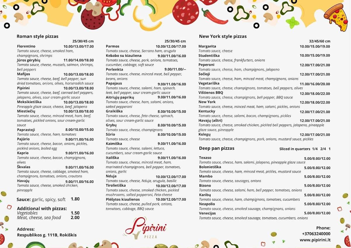 Menu de PIPIRINI PIZZA