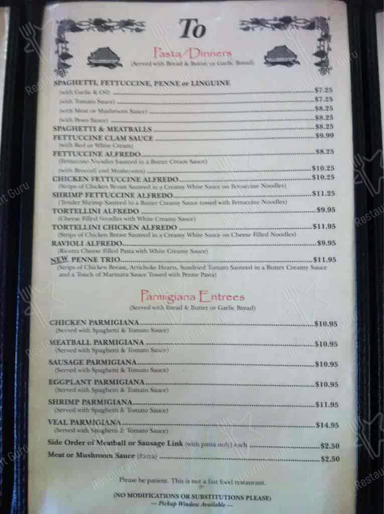 Menu at Padrinos Italian Restaurant, Beckley