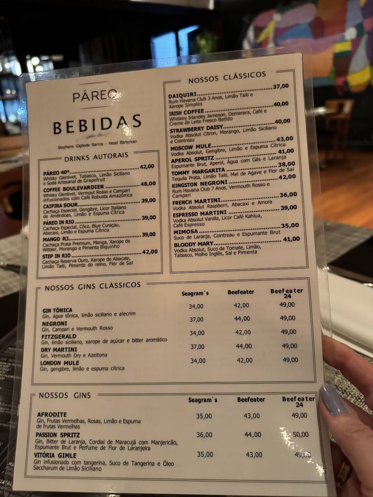 Páreo Restaurant cardápio