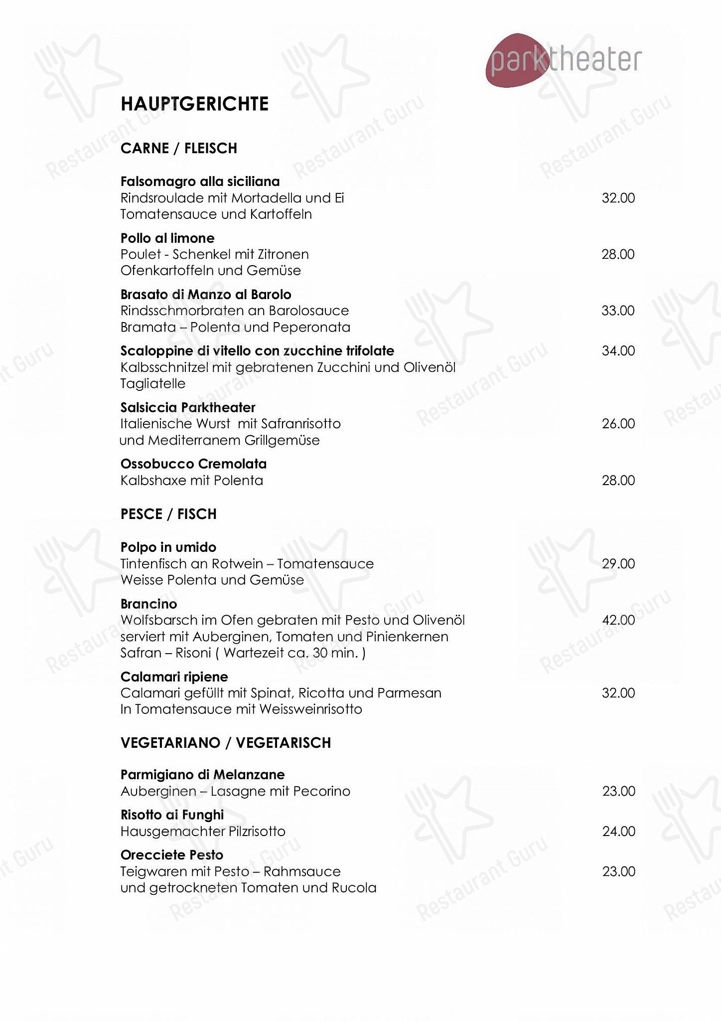 Коктейльная карта per Parktheater Gastro AG ristorante