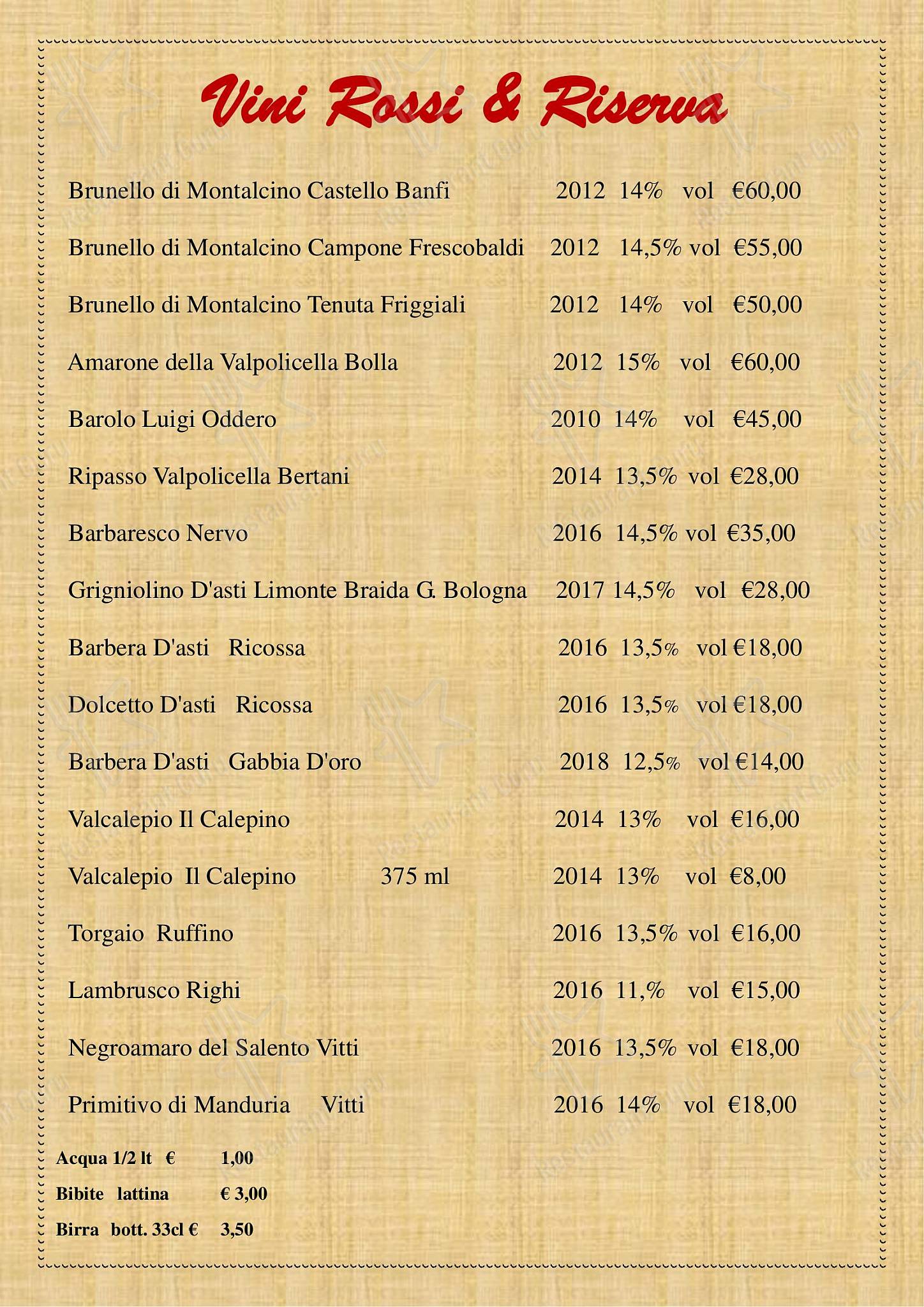 Restaurant Menu per Ristorante Pasta e Basta ristorante