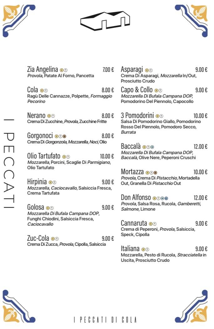Menu di I Peccati di Cola 