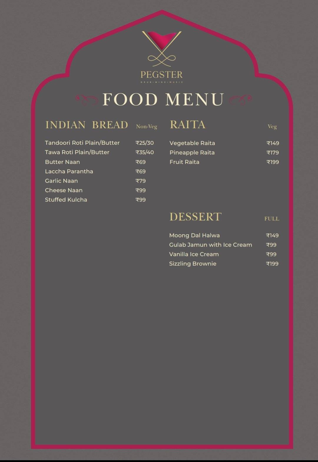 Pegster menu