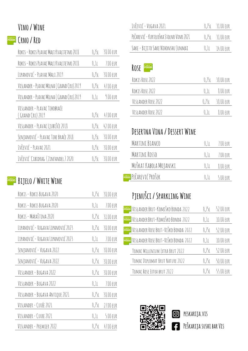 Menu di Peškarija Sushi Bar 