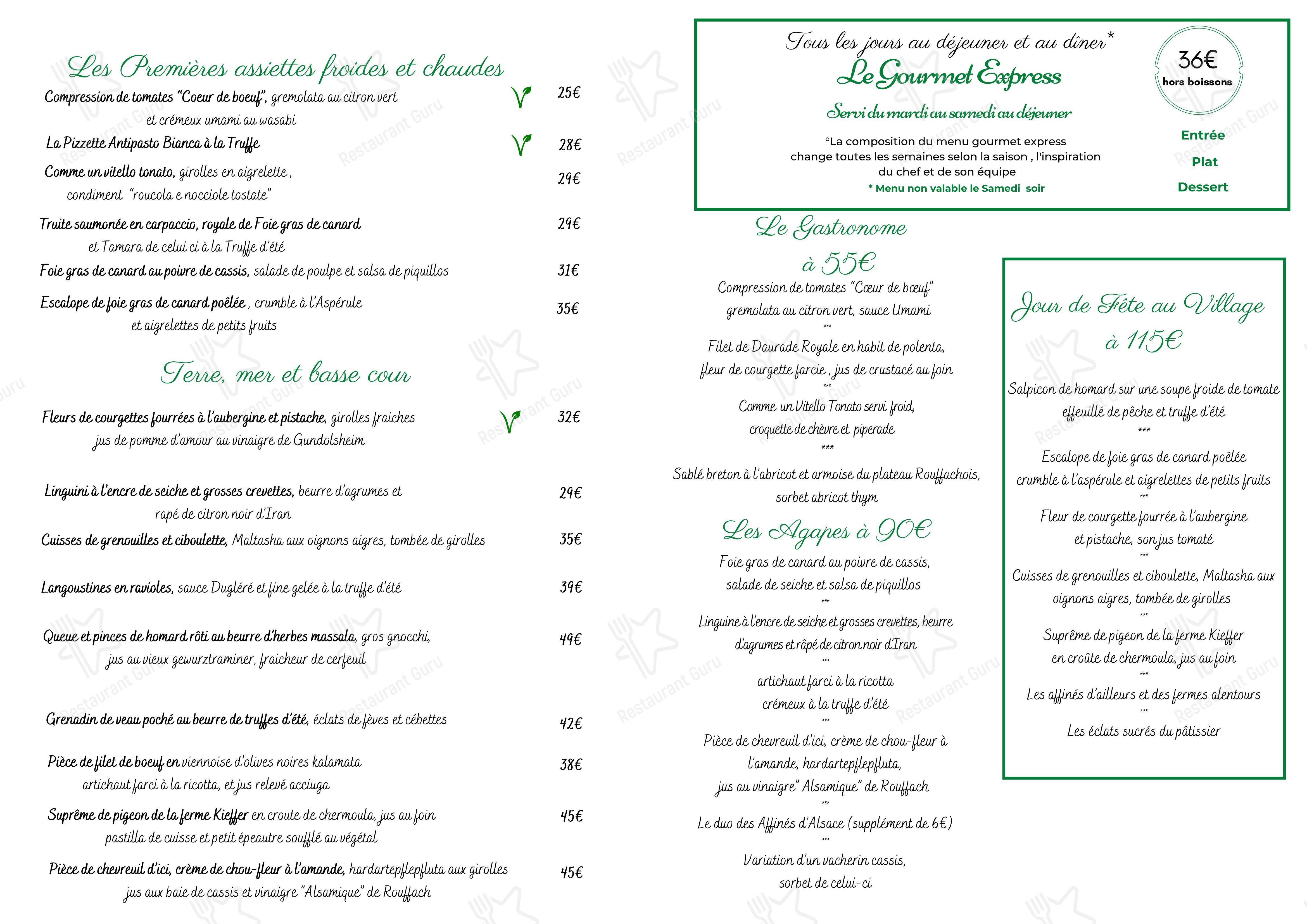 Menu bar pour Restaurant Philippe Bohrer dans Rouffach