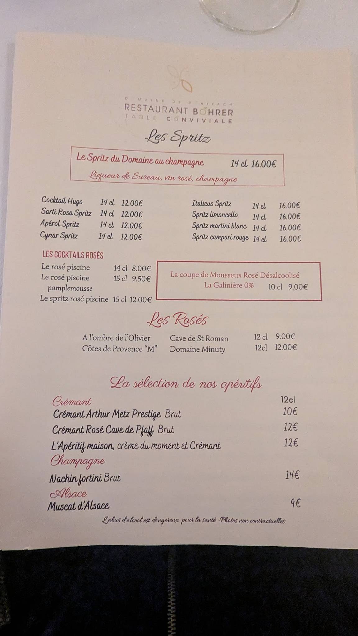 Menu de Restaurant Philippe Bohrer
