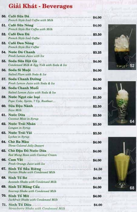 Pho Tau Bay menu