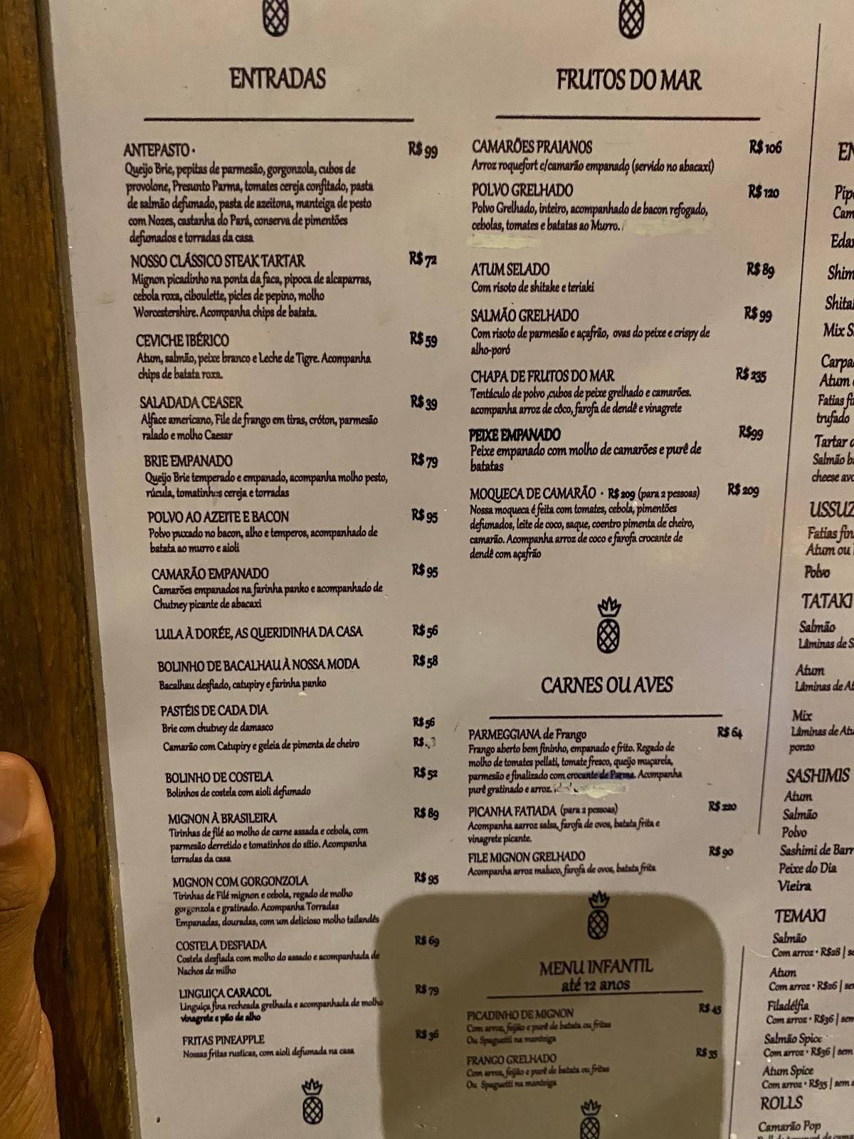 Pineapple Restaurante cardápio