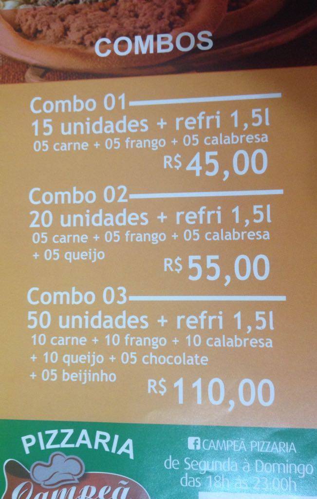 Pizzaria Campeã cardápio