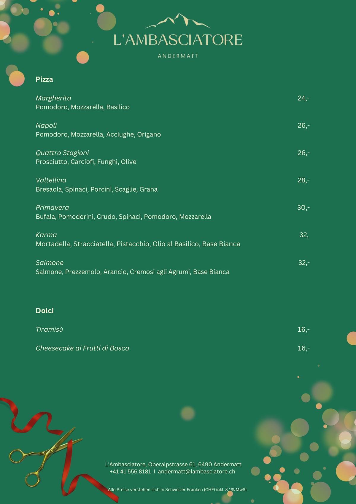 Menu di Restaurant Pizzaria Chuchichäschtli 