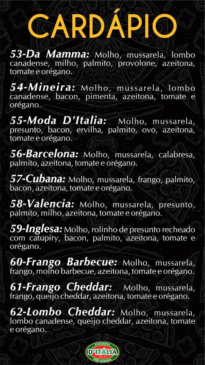 D'Italia pizzaria pré assada cardápio