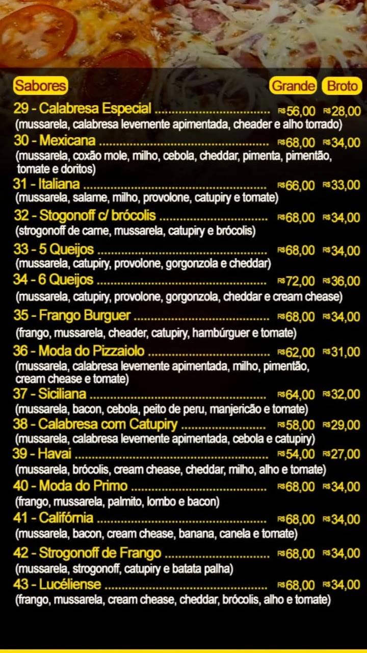 Pizzaria Florença cardápio