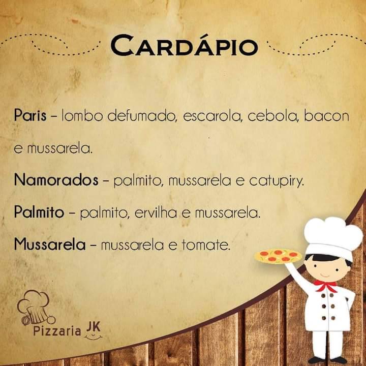 Pizzaria JK cardápio