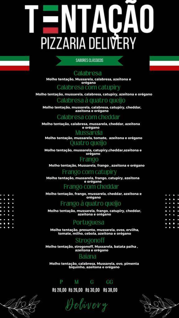 Pizzaria Tentação cardápio