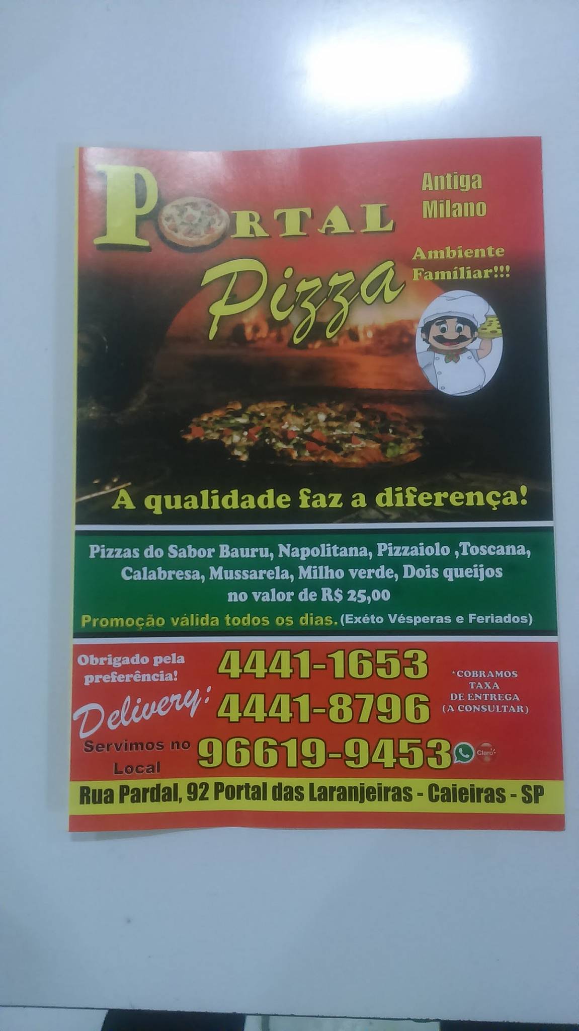 Carta de Pizzaria & Esfiharia Portal, Caieiras